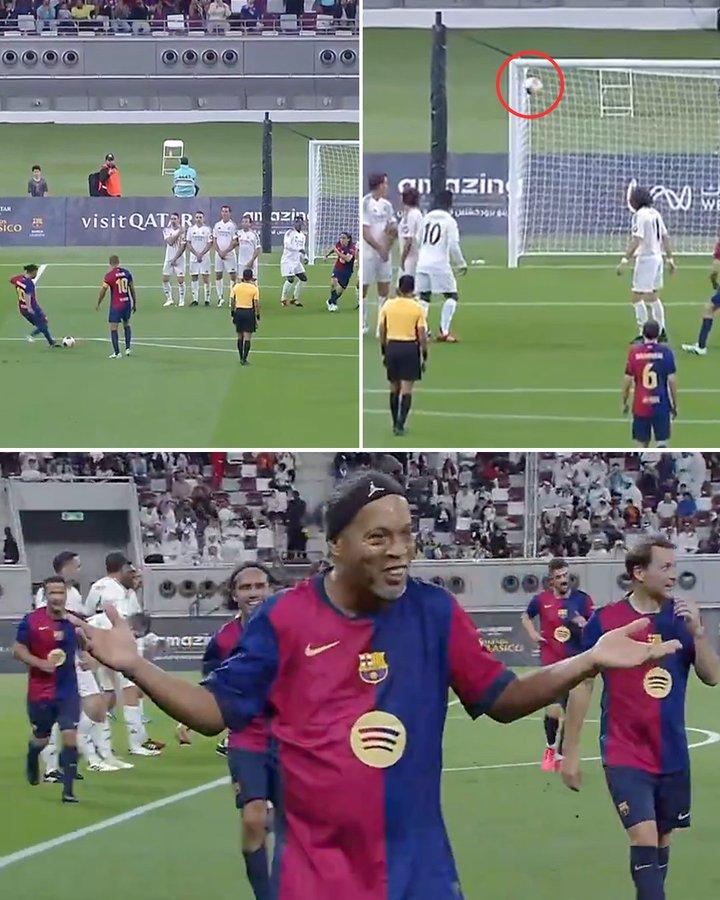 Ronaldinho có pha sút phạt hàng rào đẳng cấp. 